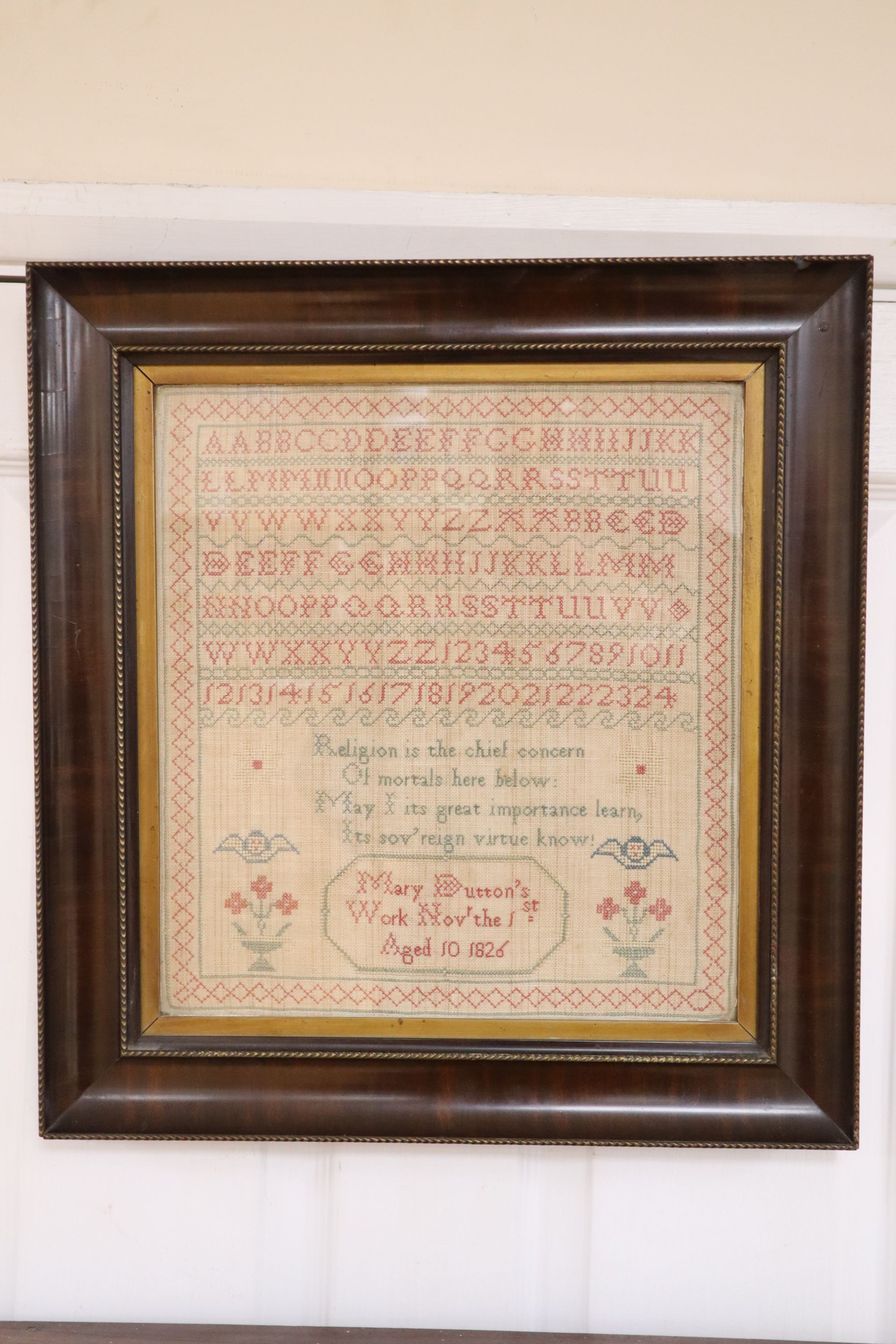 A George IV sampler dated 1826 and a Victorian sampler, largest 49 x 46cm